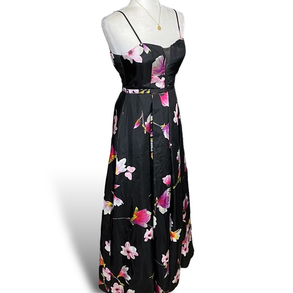 Boho Floral Formal A-Line Full Maxi Dress Black Sweetheart Long Coquette Gown - Picture 3 of 10